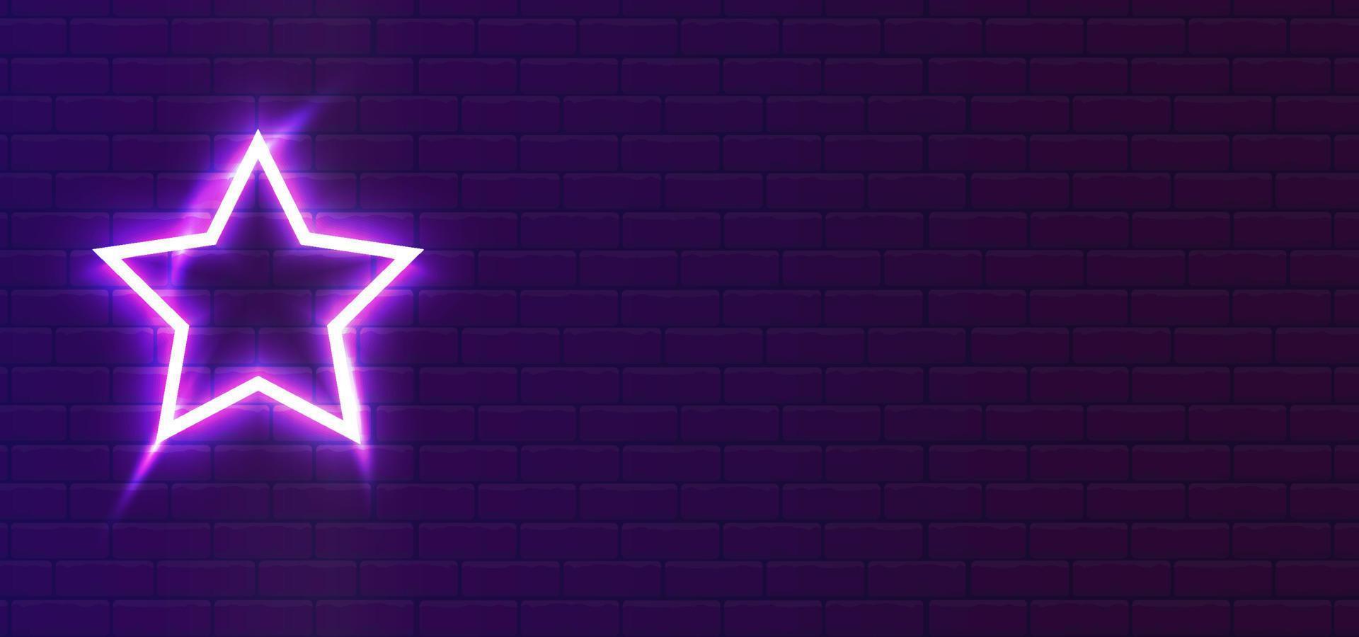 Star shape super glowing neon sign vector. Light burst. Design element star neon icon. Illuminated banner. Gorgeous advertisement on the wall. Banner with blank space. vector