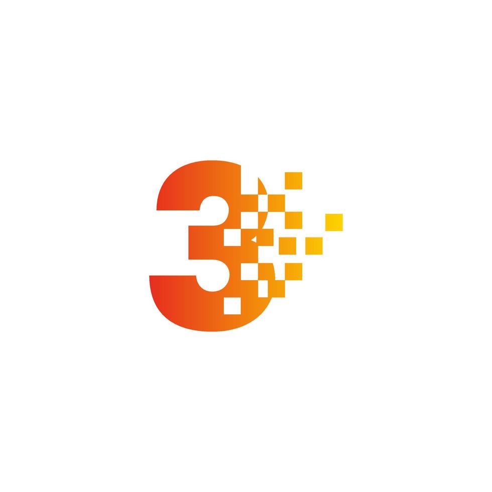 Colorful number 3 sign fast pixel dot logo. Number three pixel art. Integrative pixel movement. Creative messy technology icon. Modern icon creative ports. vector