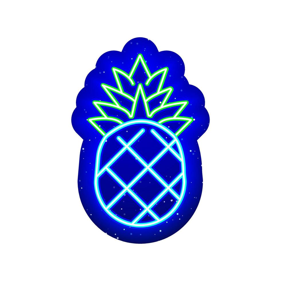 señal de línea de piña azul-verde neón. azul medianoche. todo un diseño moderno de piña con neón. icono de neón realista. hay un área de máscara sobre fondo blanco. vector