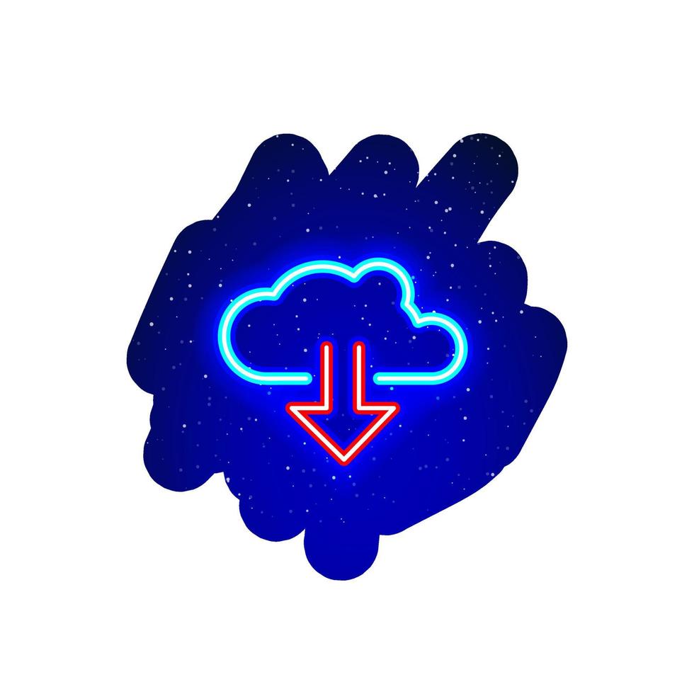 tipo de icono de flecha de reenvío de datos de nube azul neón. azul medianoche. icono de neón realista. espectáculo nocturno de icono de símbolo de transferencia de datos de almacenamiento de neón. aislado sobre fondo blanco. vector