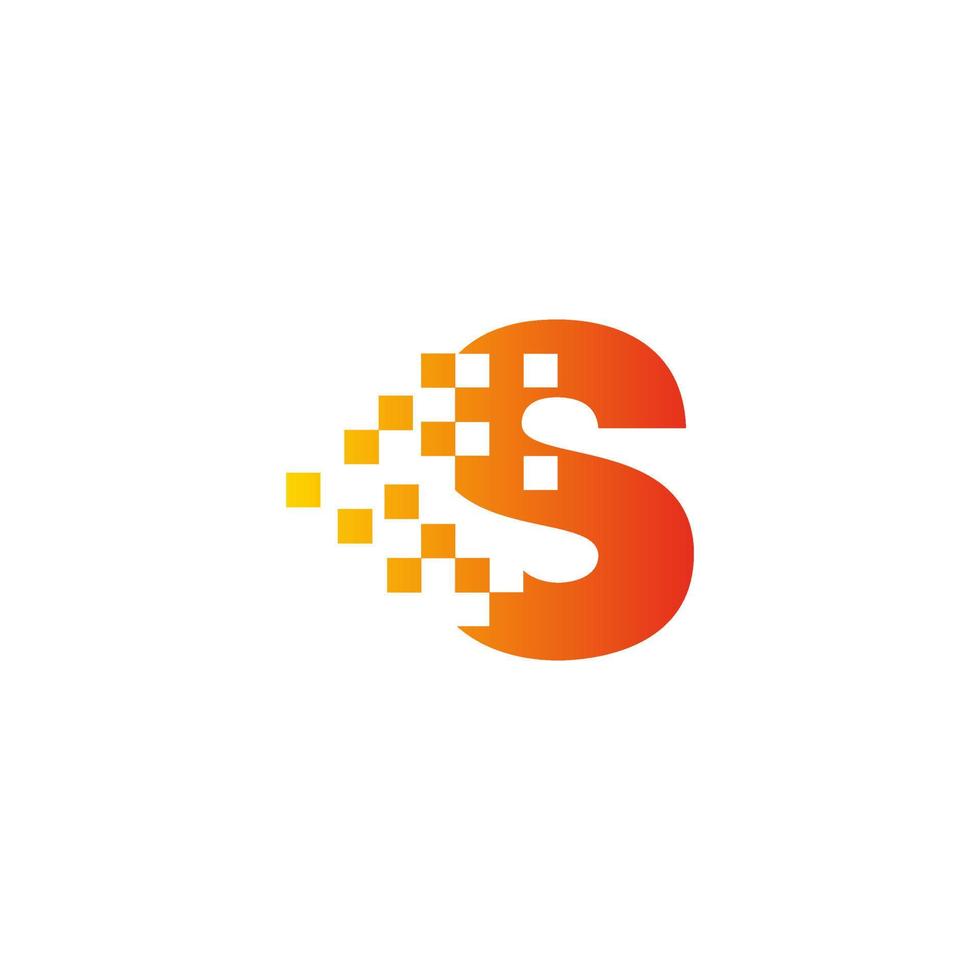 Colorful letter S fast pixel dot logo. Pixel art with the letter S. Integrative pixel movement. Creative scattered technology icon. vector