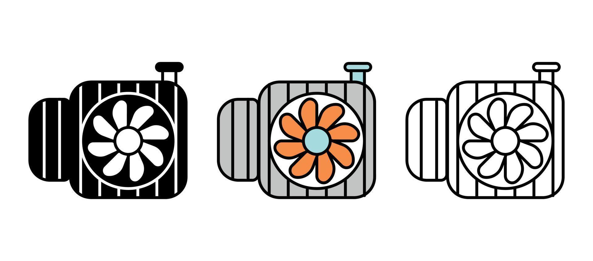 Vehicle carburetor engine cooling and fan icon set. vector