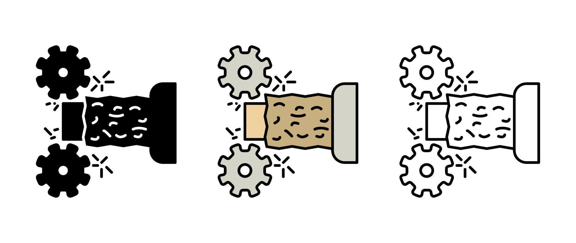 torneado de árboles, conjunto de iconos de herramientas de molienda. iconos de línea delgada del proceso de producción de madera. conjunto de iconos de fabricación. silueta, conjunto colorido y lineal. vector