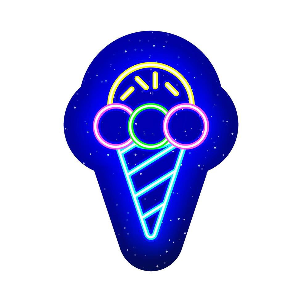 Neon color ice cream icon line. Midnight blue. Ice cream balls design in cone with neon. Realistic neon icon. There is mask area on White Background. vector