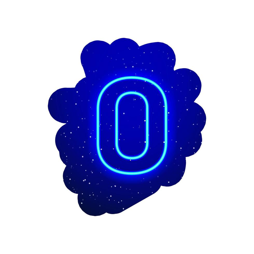 LED blue glow neon font. Realistic neon explosion. Letter O Alphabet of night show among the stars. Vector illustration uppercase font. 3d Render Isolated On White Background.