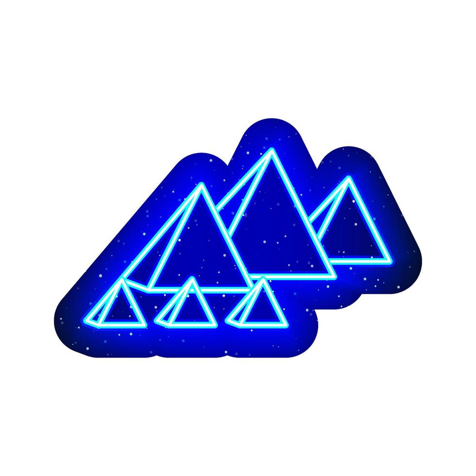 Blue neon Egyptian pyramids icon. Midnight blue. Neon ancient egyptian pyramids architectural design. Realistic neon icon. There is mask area on White Background. vector