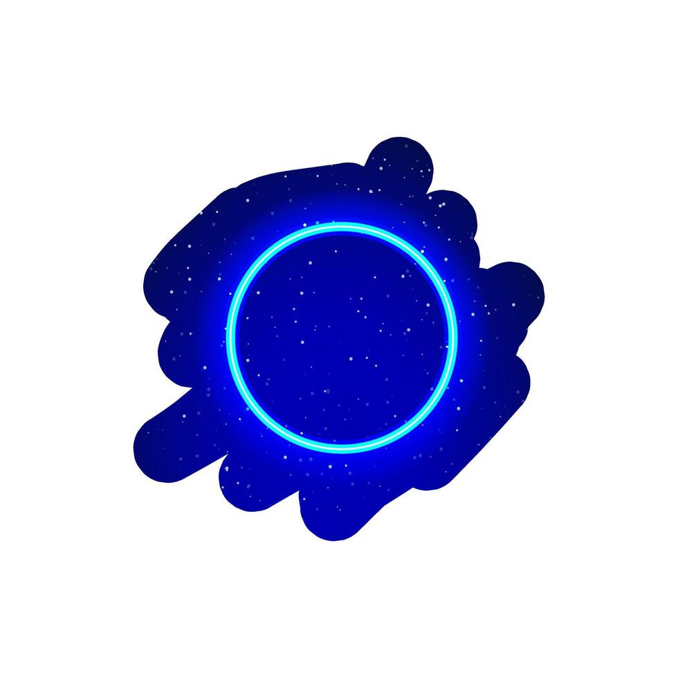 icono de forma redonda de neón con brillo azul led. forma redonda de neón realista. forma geométrica entre estrellas espaciales. aislado sobre fondo blanco. vector