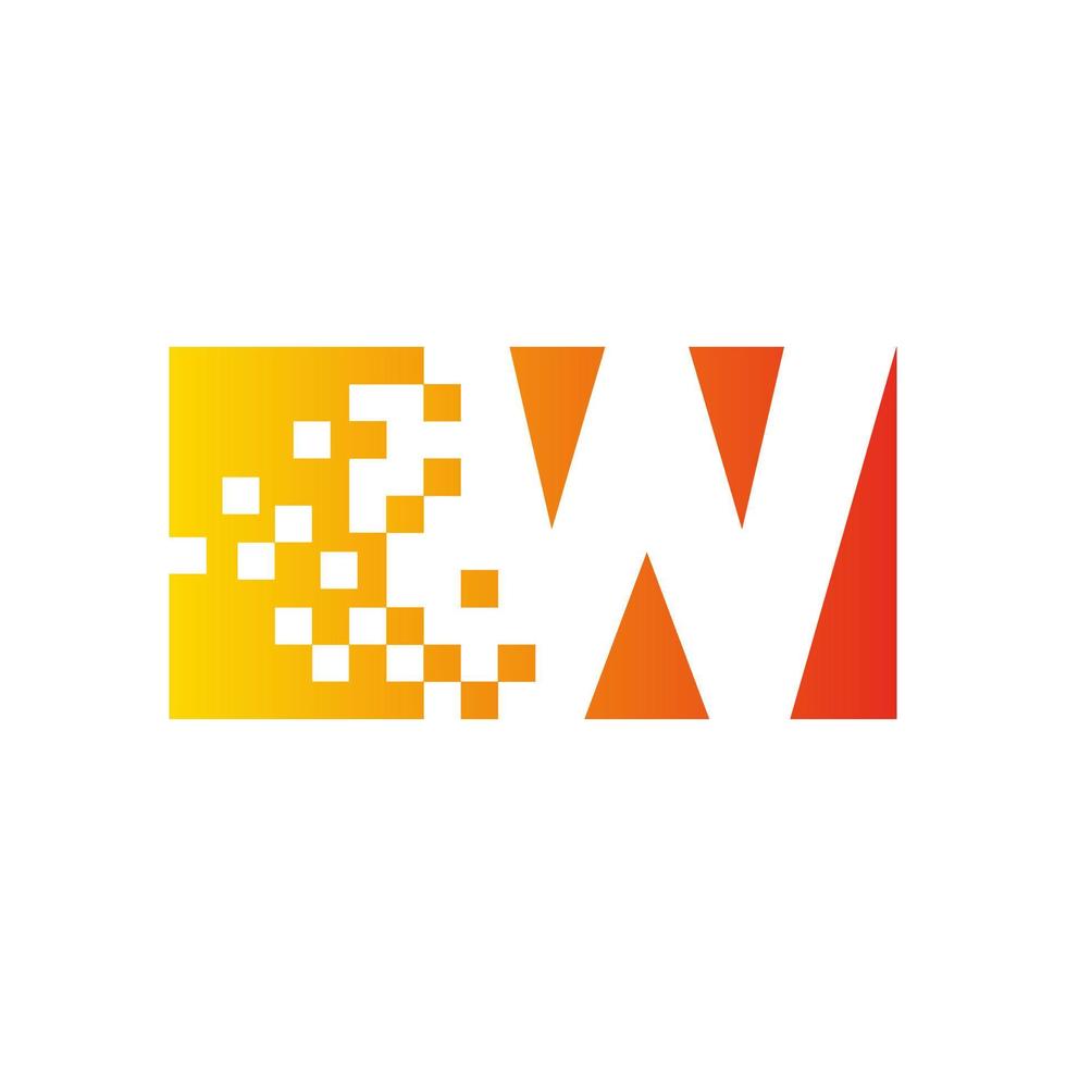 Colorful letter W fast pixel dots logo. Pixel art with letter W. Integrative pixel movement. Creative dissolved and dispersed moving dot art. vector