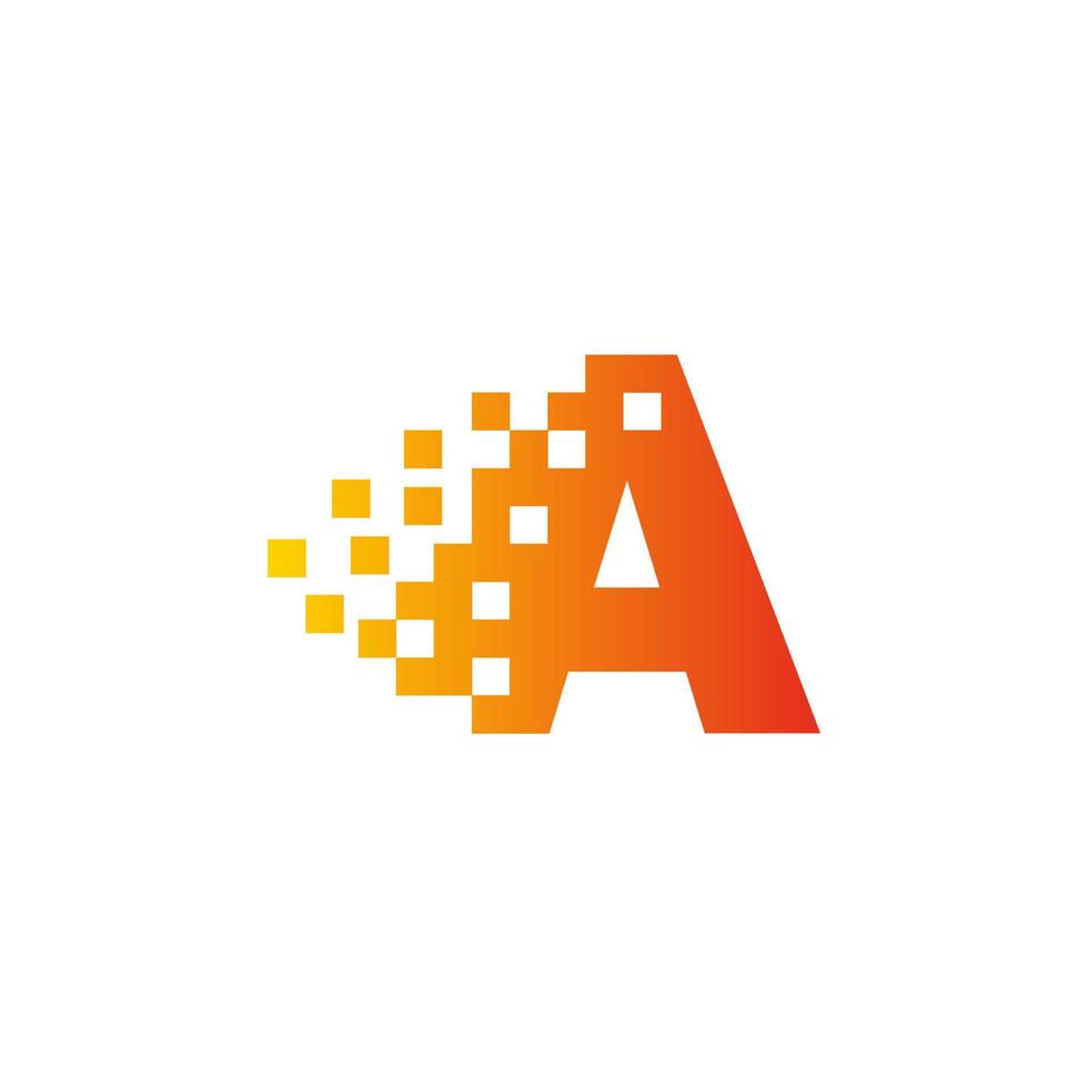Colorful letter A fast pixel dot logo. Pixel art with the letter A. Integrative pixel movement. Creative scattered technology icon. vector