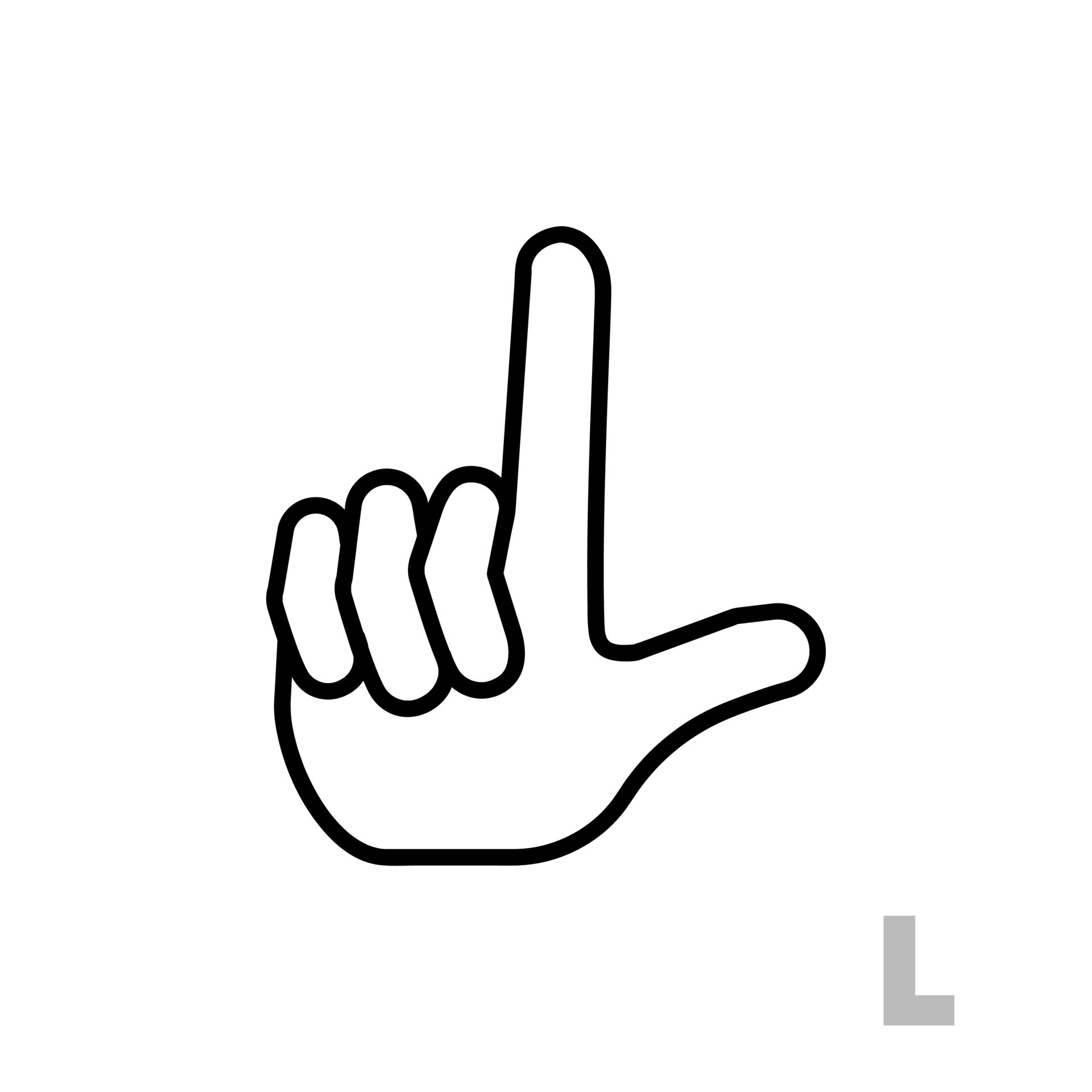 Letter L Universal and handicapped hand alphabet letter. Simple
