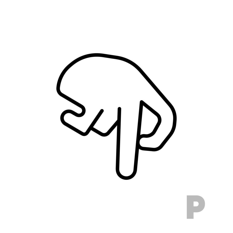 Letter P Universal and handicapped hand alphabet letter. Simple clear linear letter P, hand language. Learning the alphabet, non-verbal deaf-mute communication, expressive gestures vector. vector