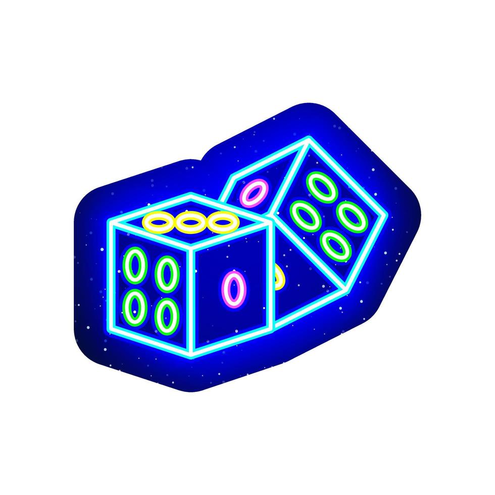 Neon colored dice icon line. Midnight blue. Neon game-bet dice design. Realistic neon template icons. There is mask area on White Background. vector