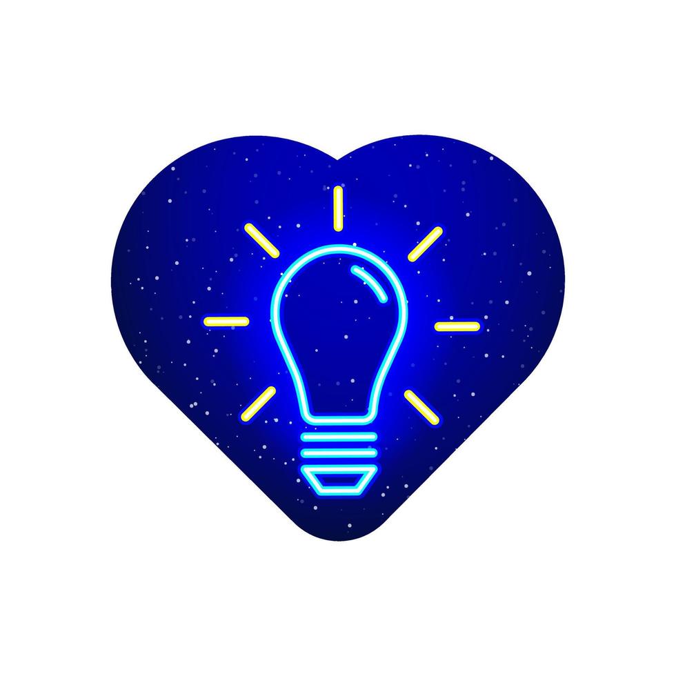 Neon blue bulb and light icon. Realistic sky burning light bulb icon. Night simple light bulb icon in neon heart. Isolated On White Background. vector