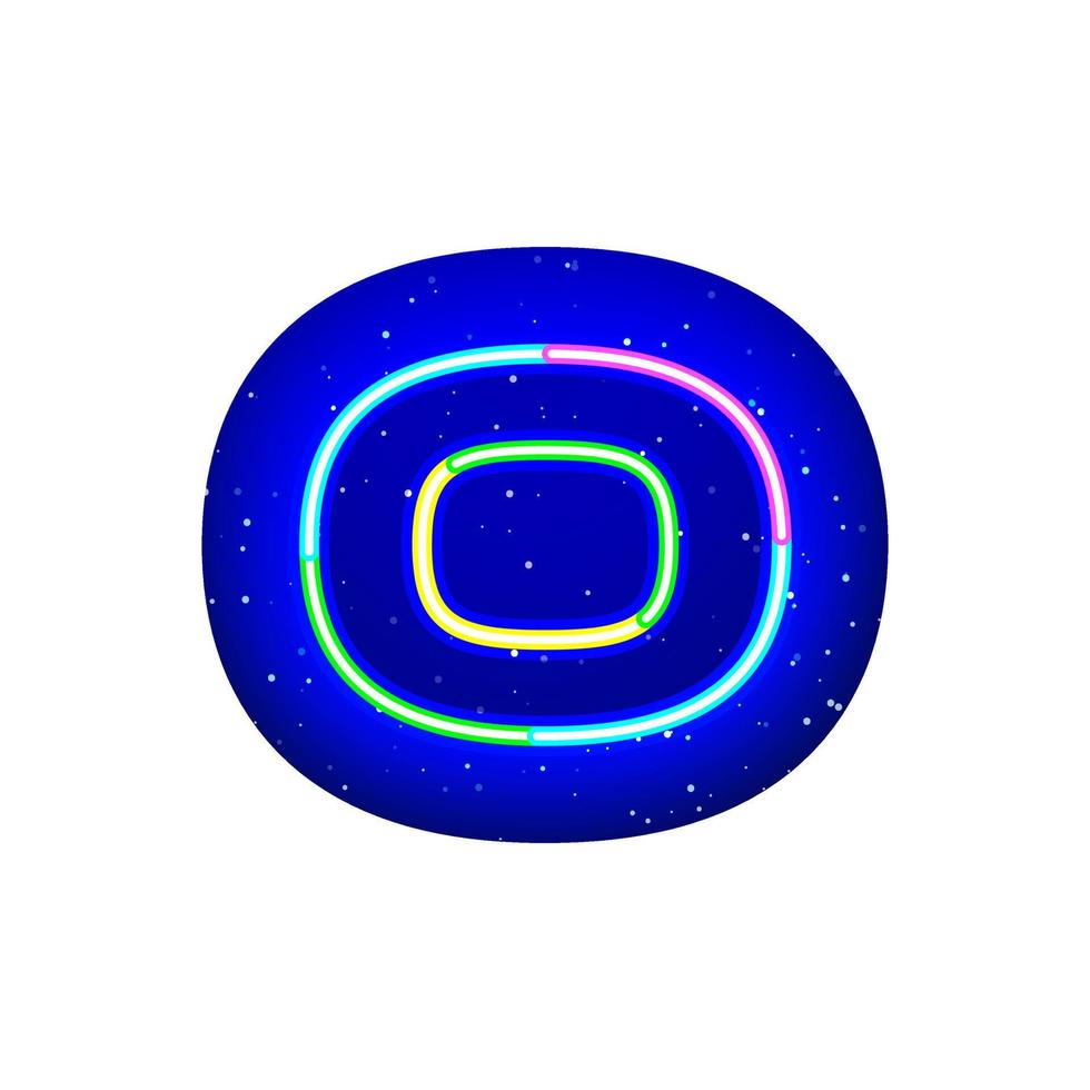 Colorful glowing neon number 0 in space. Realistic technological neon numbers. The 0 night show among the stars. Vector colorful striped number type. It has mask area on White Background.