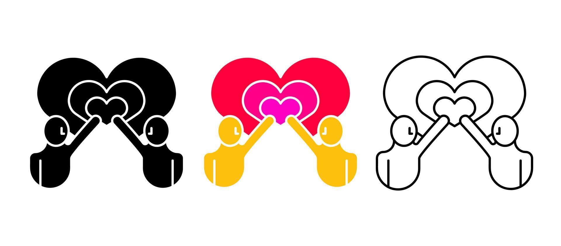 Two people are holding the heart. Growing heart icon. World Health Day, Health-heart and togetherness concept. Editable row set. Colorful linear silhouette icon set. Logo-web, icon design. vector