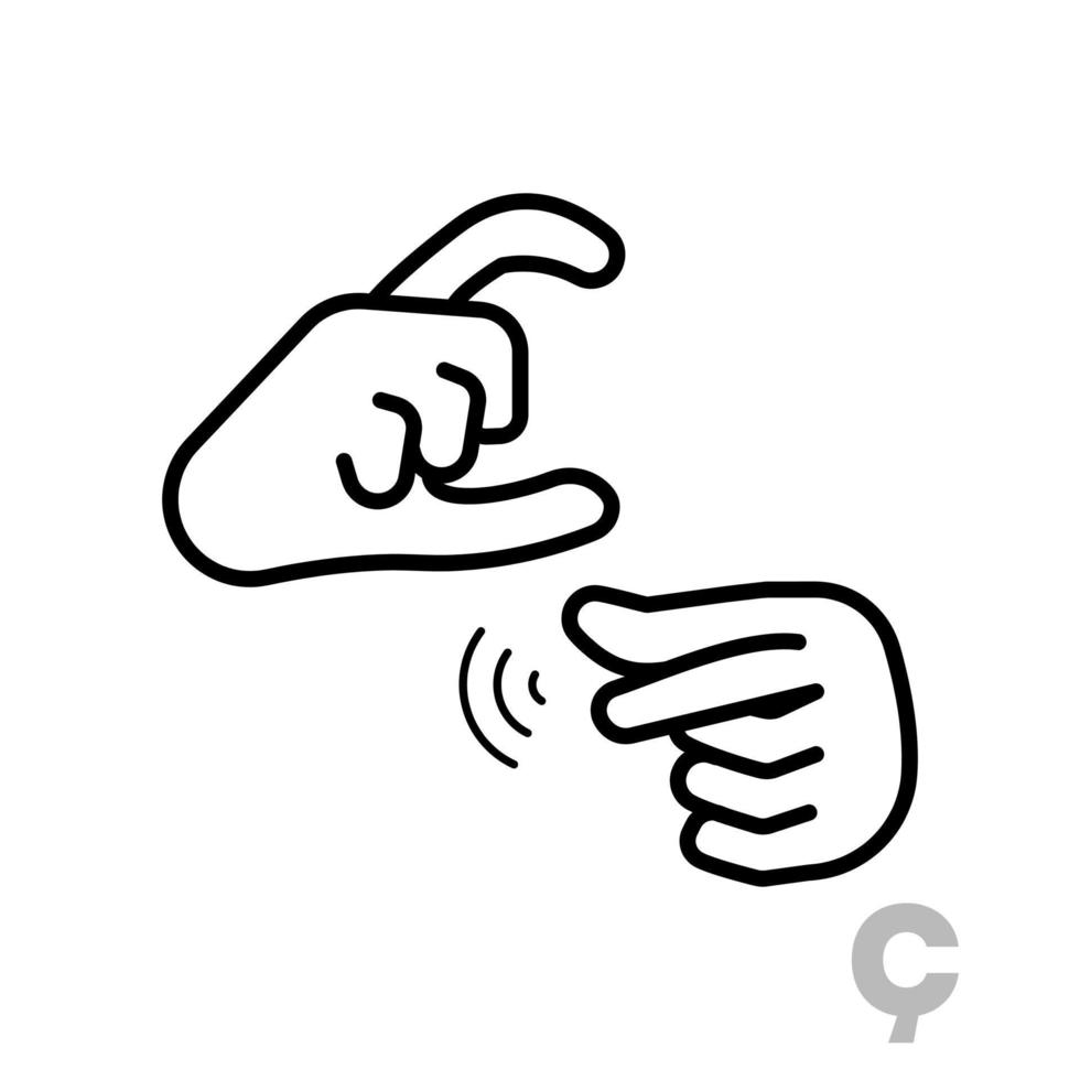 Letter C latin and handicapped hand alphabet letter. Simple clear linear letter C, hand language. Learning the alphabet, non-verbal deaf-mute communication, expressive gestures vector