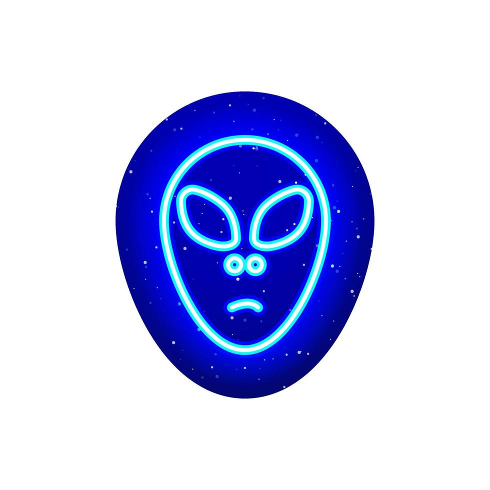 Neon blue alien head icon line. Midnight blue. Big eyed alien unknown alien design with neon. Realistic neon icon. There is mask area on White Background. vector