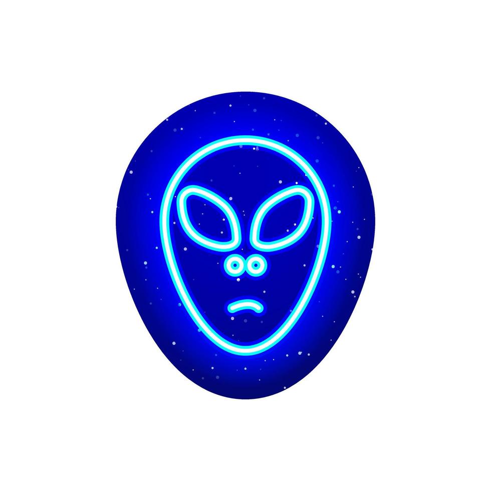 línea de icono de cabeza alienígena azul neón. azul medianoche. alienígena de ojos grandes diseño alienígena desconocido con neón. icono de neón realista. hay un área de máscara sobre fondo blanco. vector