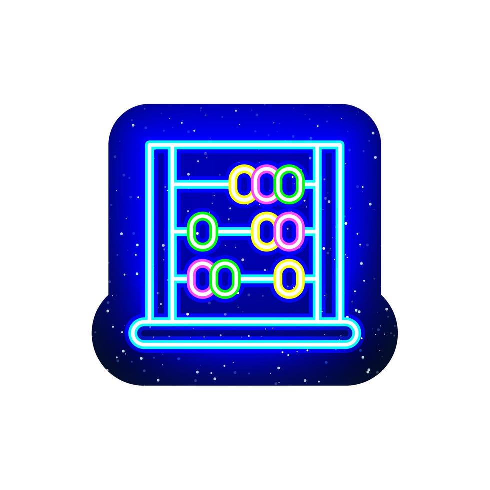 Neon color abacus icon line. Midnight blue. Neon numbers learning abacus design. Beaded letters. Realistic neon template icons. There is mask area on White Background. vector