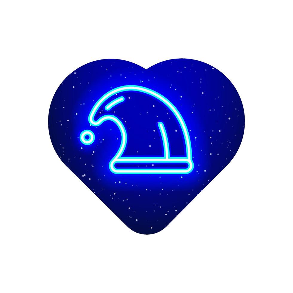 Neon blue christmas hat icon. Realistic sky neon hat icon. Santa hat icon in neon heart. Isolated On White Background. vector