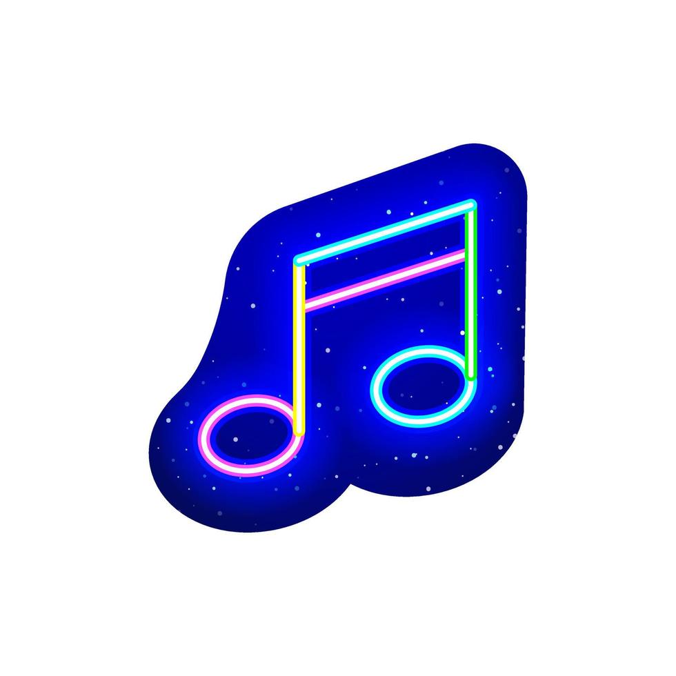 Neon musical note icon type. Colorful musical note icon. Midnight blue. Realistic note. Neon icon night show. Isolated On White Background. vector