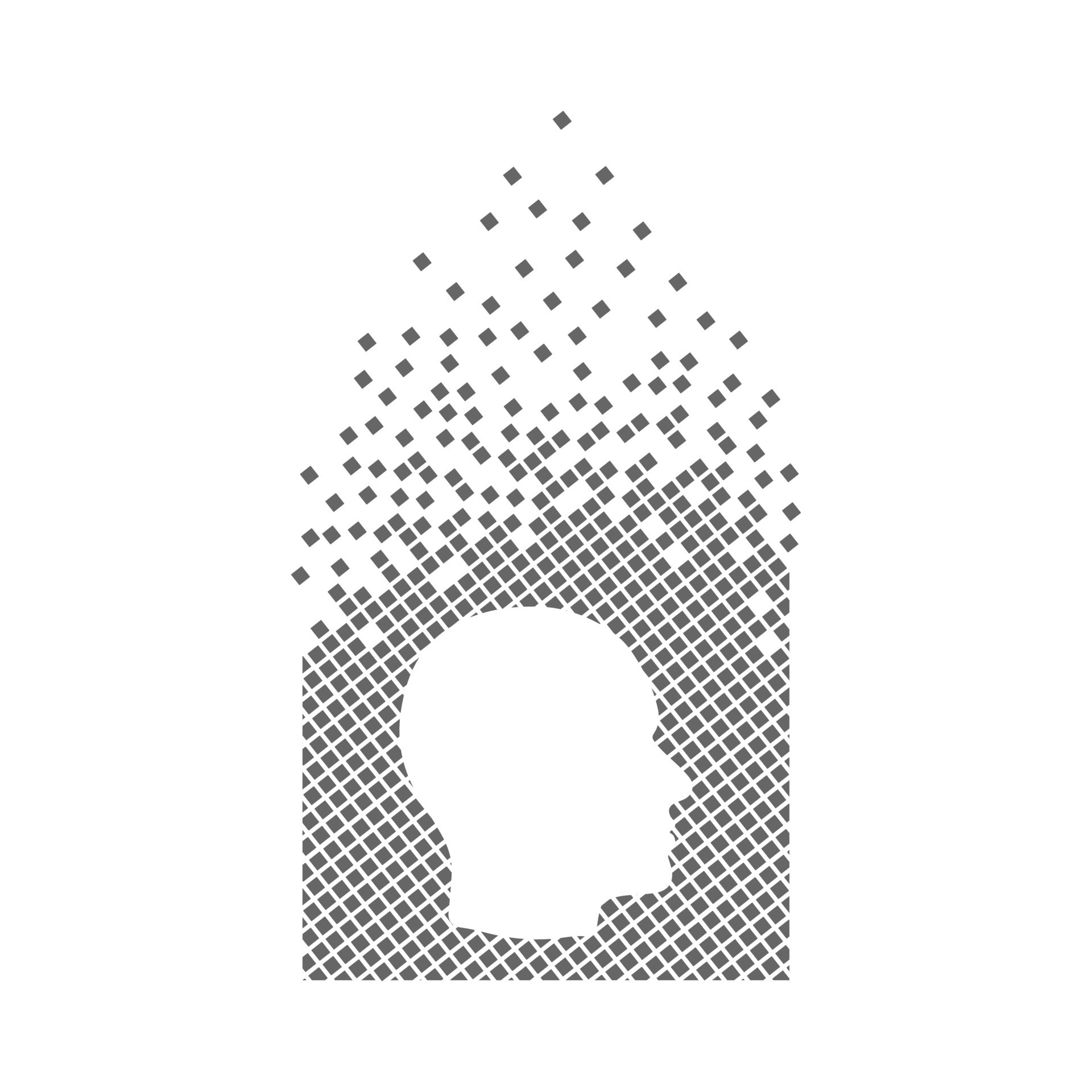 Operator Head Icon With Face In Dissolved, Pixelated Halftone And