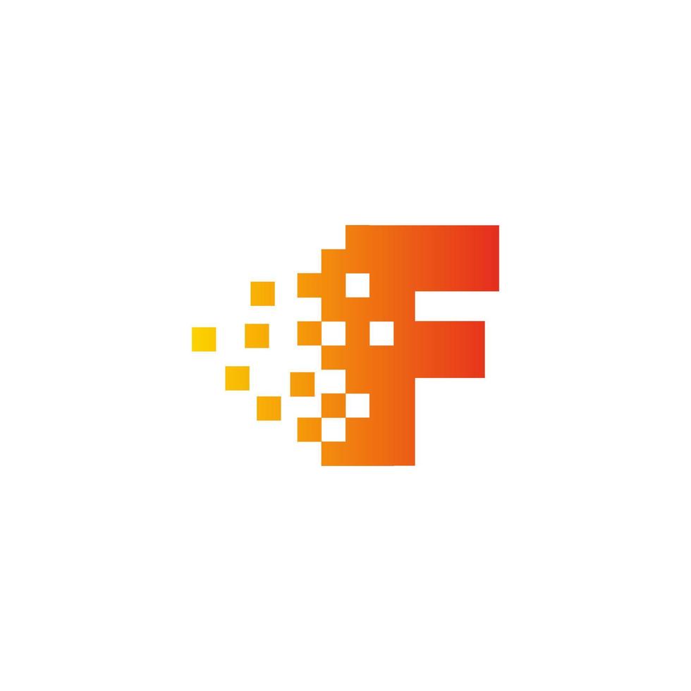 letra colorida f logo de punto de píxel rápido. pixel art con la letra f. movimiento integrador de píxeles. icono de tecnología dispersa creativa. vector