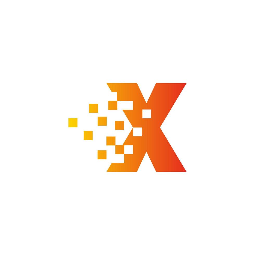 Colorful letter X fast pixel dot logo. Pixel art with the letter X. Integrative pixel movement. Creative scattered technology icon. Modern icon creative ports. Vector logo design.