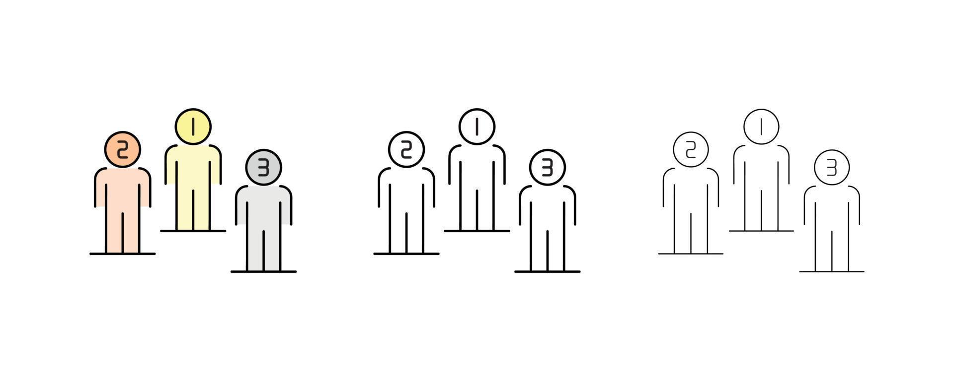 Second and third place Linear man icon of different thickness and color. vector