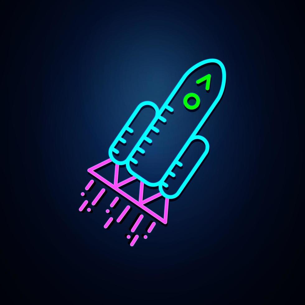 Neon spacecrafts look clear. Neon line icon. Space related neon icon. neon space icon. vector