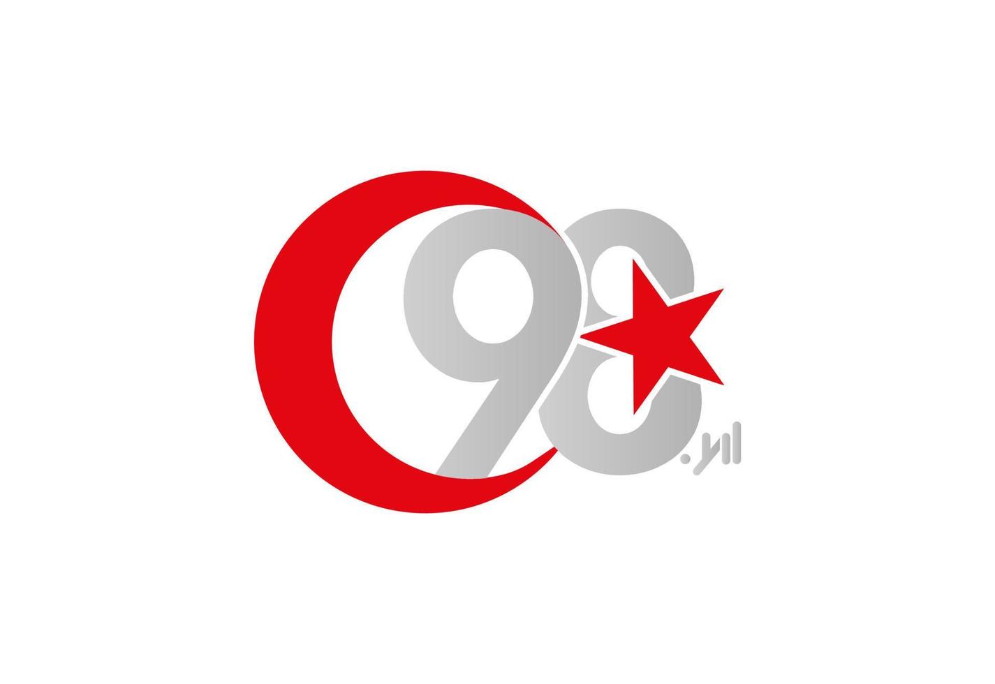 Diseño del logo del año 98 con bandera turca. mensaje de celebración con luna y estrella. diseño de logotipo de celebración de ocasión especial. vector