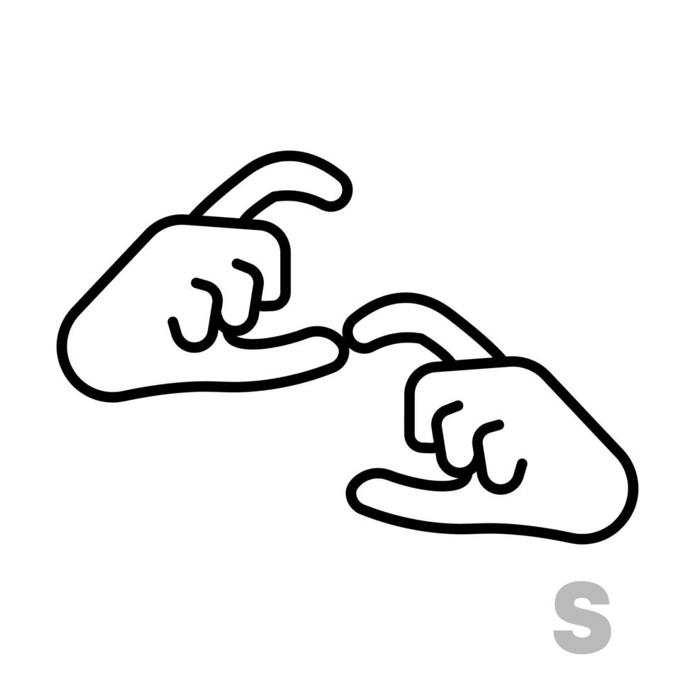 Letter S Universal and handicapped hand alphabet letter. Simple clear linear letter S, hand language. Learning the alphabet, non-verbal deaf-mute communication, expressive gestures vector. vector