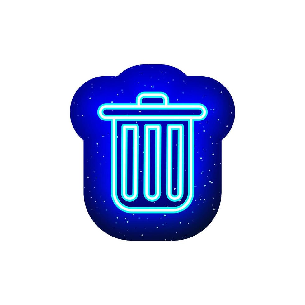 Neon blue trash can icon type. Midnight blue. Trash can icon with lid with neon. Realistic neon icon. It has mask area on White Background. vector
