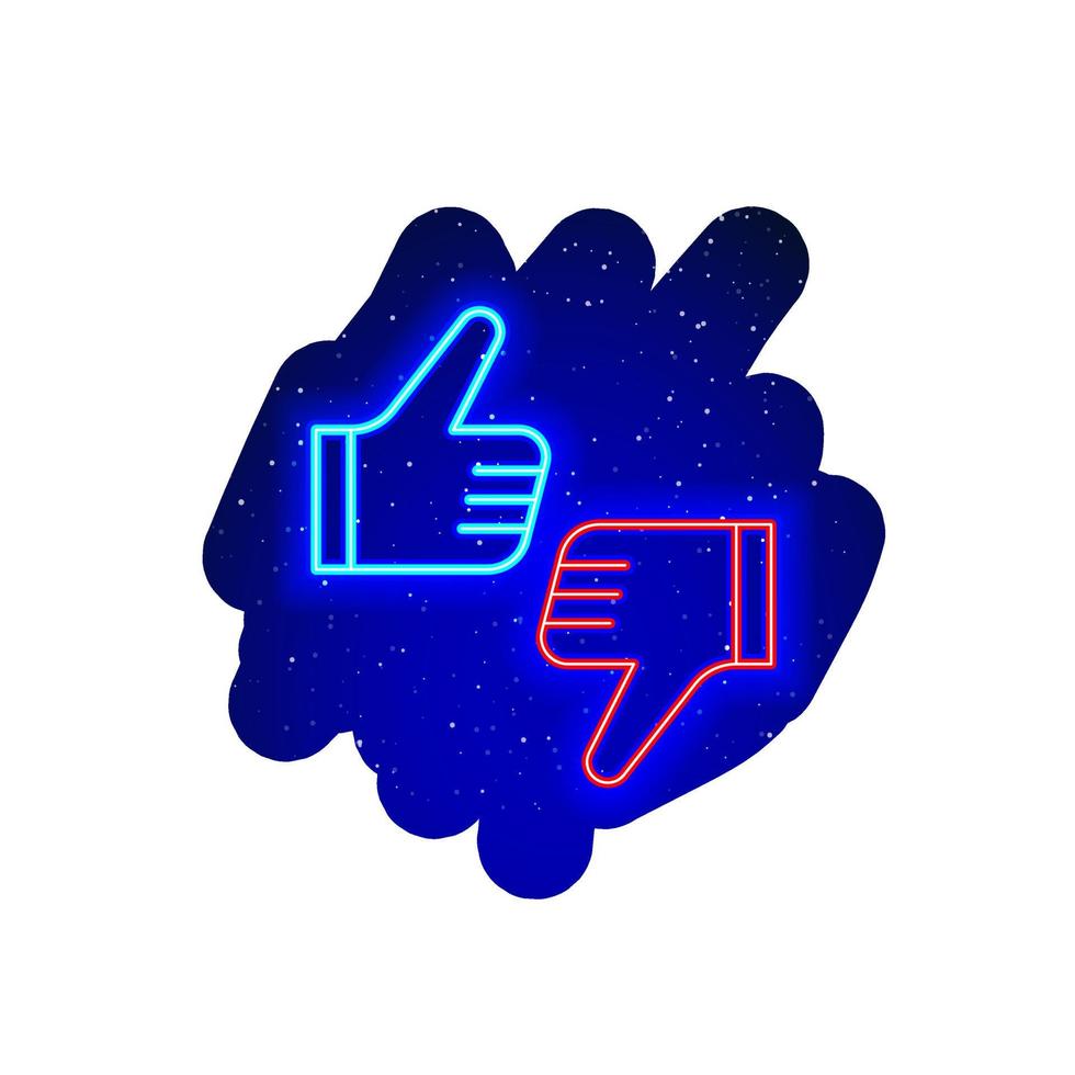 Neon LED blue thumb and negative finger sign icon type. Midnight blue. Realistic neon icon. Neon approve thumb icon night show. Isolated On White Background. vector
