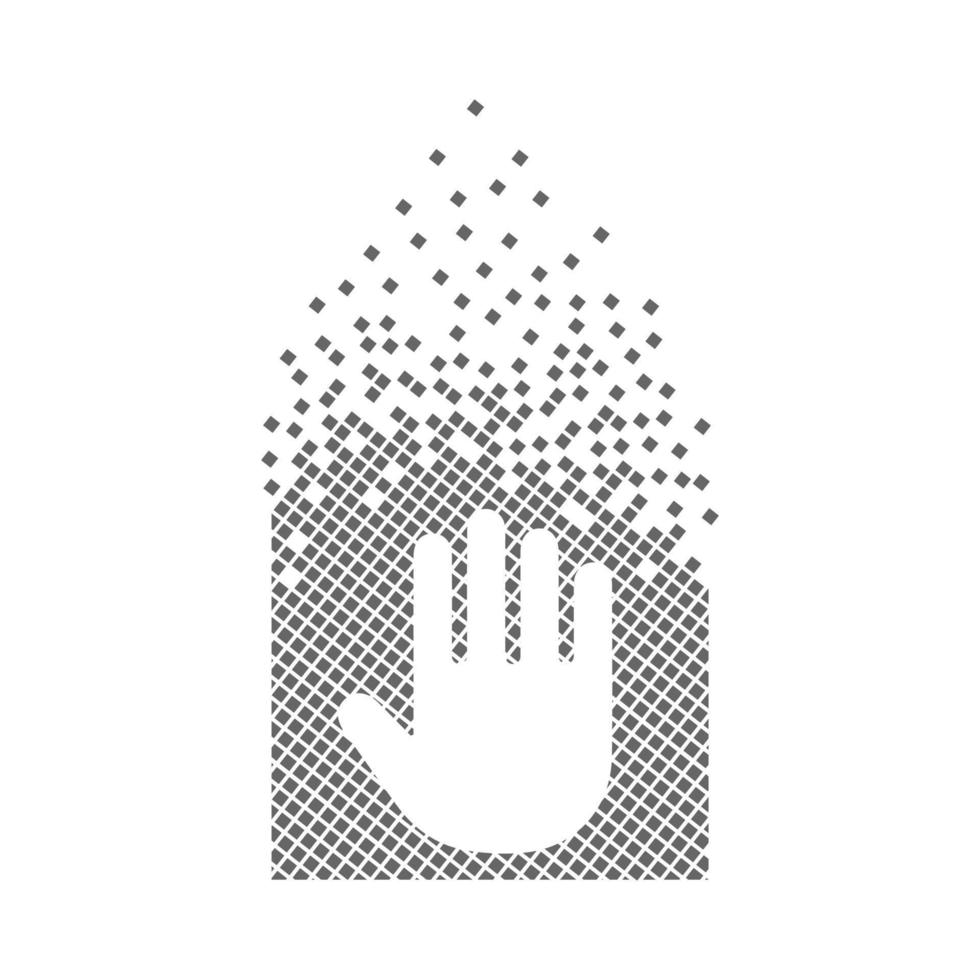 Stop sign fast pixel dots icon. hand stop sign pixel is flat-solid. Dissolved and dispersed moving dot art. Integrative and integrative pixel movement. Connecting the modern dots. vector