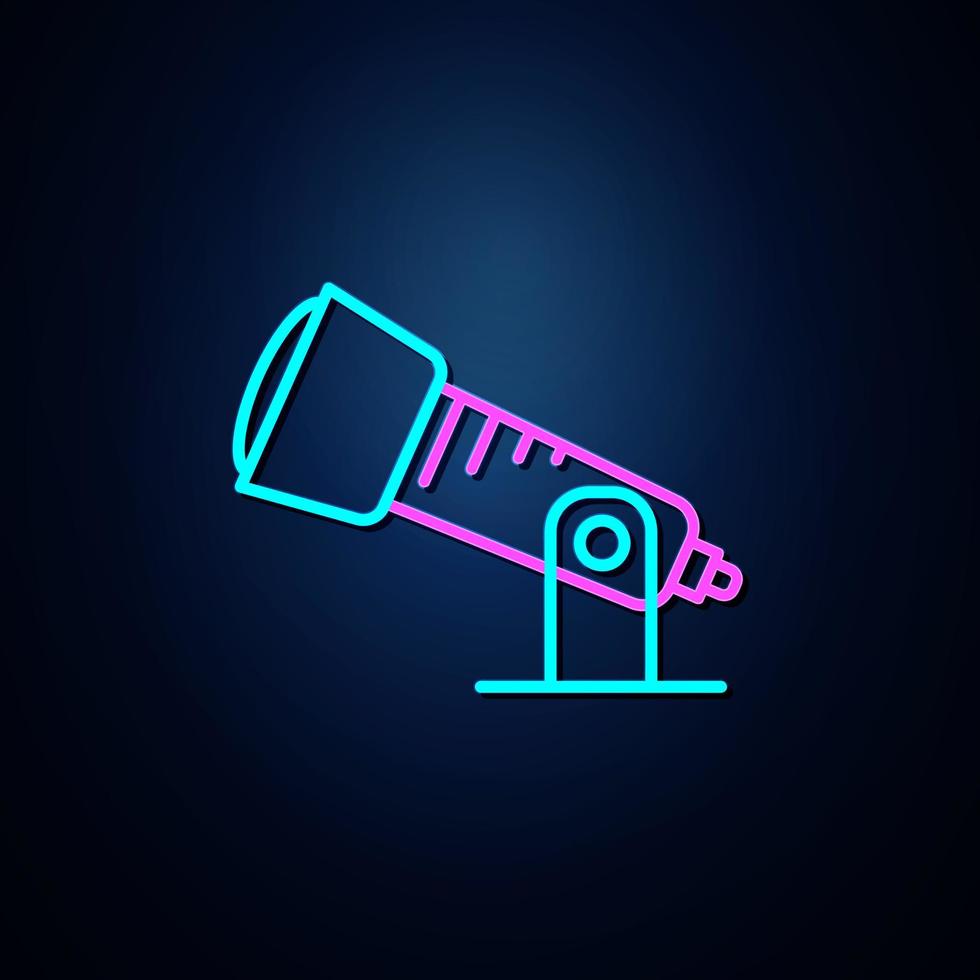 Neon big telescope looks clear. Neon line icon. Space related neon icon. neon space icon. vector