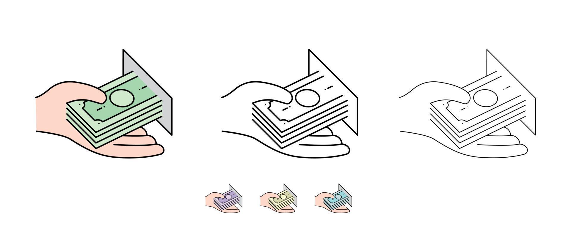 A hand draws money from the cash machine and deposits money. vector
