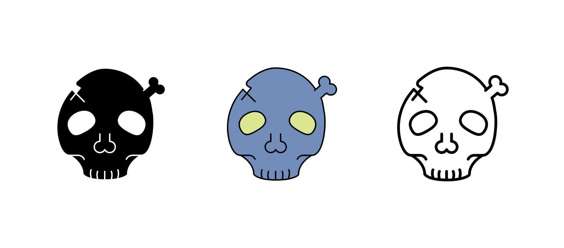 halloween skulls es un colorido, siluetas y un conjunto de iconos lineales. vector