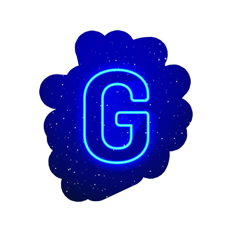 LED blue glow neon font. Realistic neon explosion. Letter G Alphabet of night show among the stars. Vector illustration uppercase font. 3d Render Isolated On White Background.