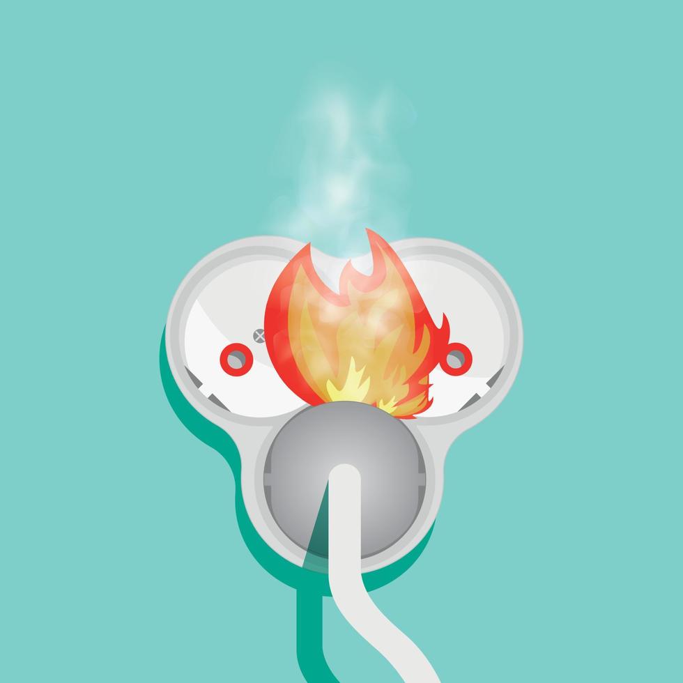 In case of fire in the triple socket, the plug is not pulled. vector