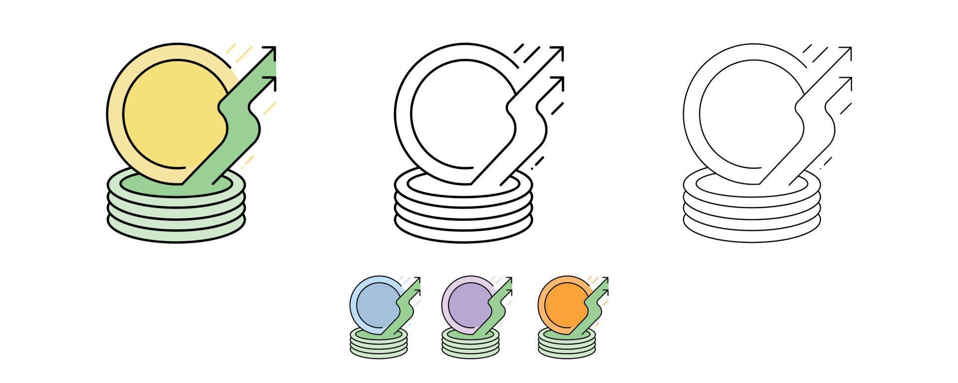Money stock upward trend, economic uptrend. Icon set in different colors and different thickness. vector