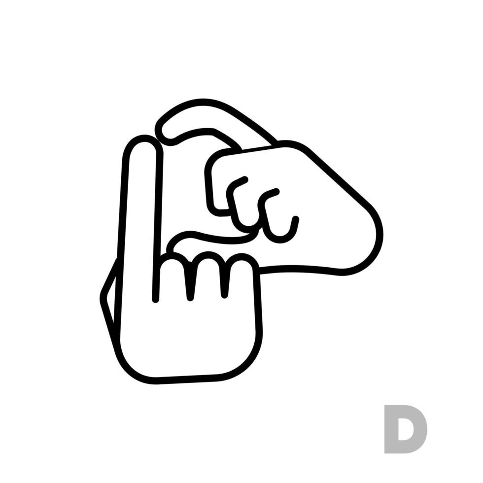 Letter D Universal and handicapped hand alphabet letter. vector