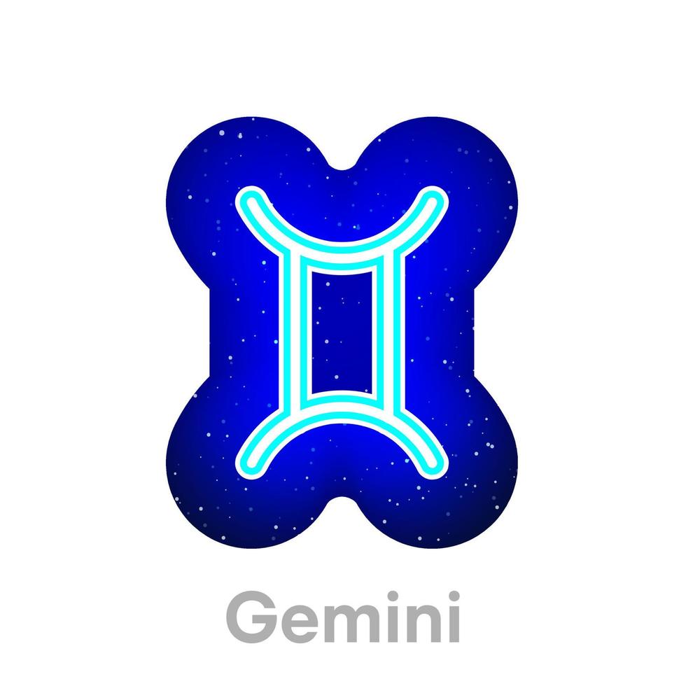 icono del zodiaco géminis azul neón en el espacio. icono de horóscopo de neón realista. icono de línea zodiacal de géminis de neón brillante. tiene área de máscara sobre fondo blanco. vector