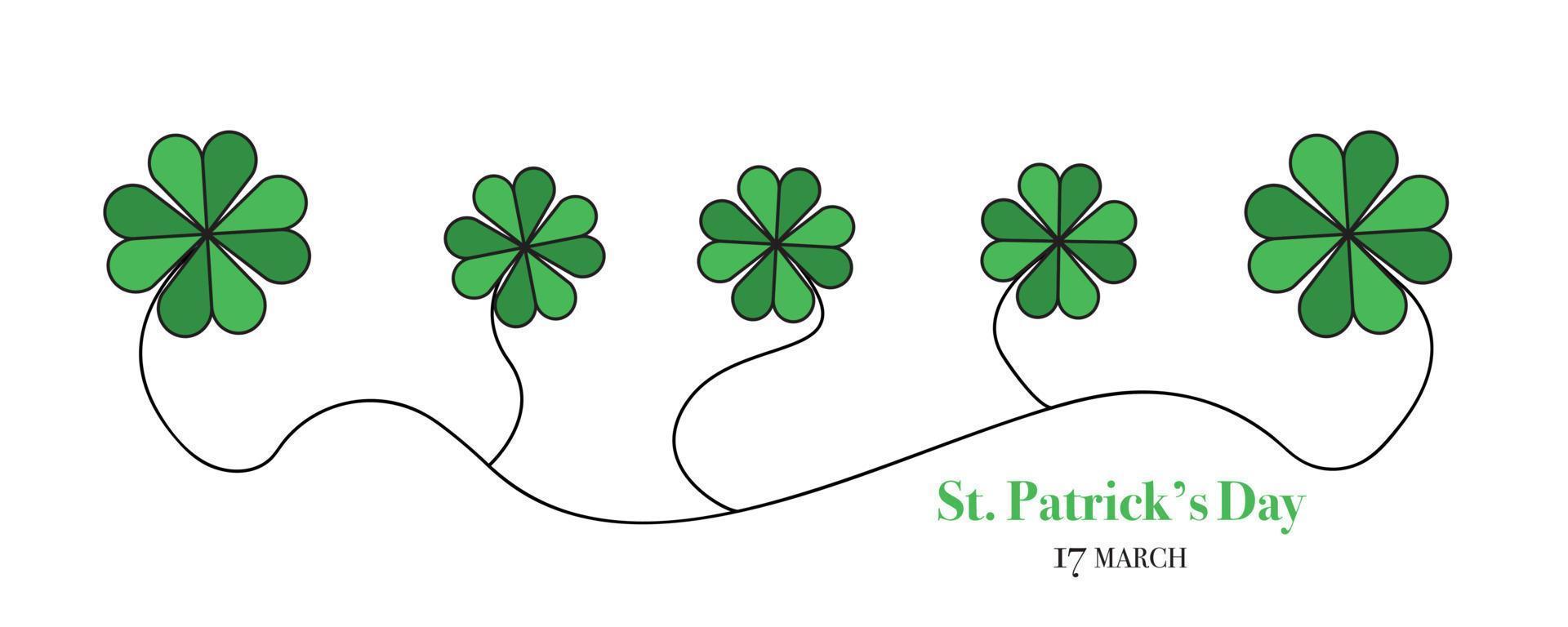 feliz st. diseño de iconos coloridos para st. día de San Patricio. tréboles verdes alineados uno al lado del otro. vector