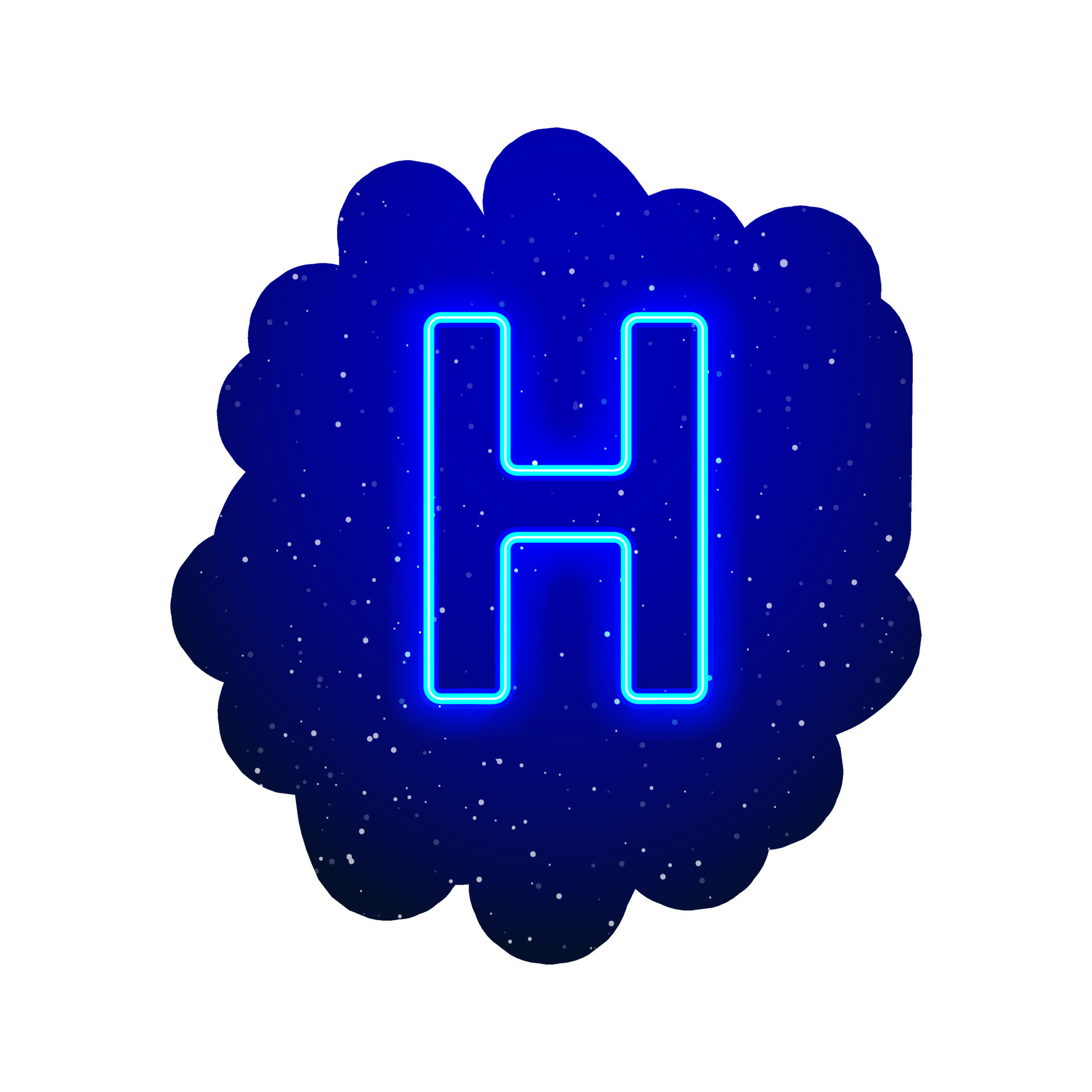 LED blue glow neon font. Realistic neon explosion. Letter H Alphabet of