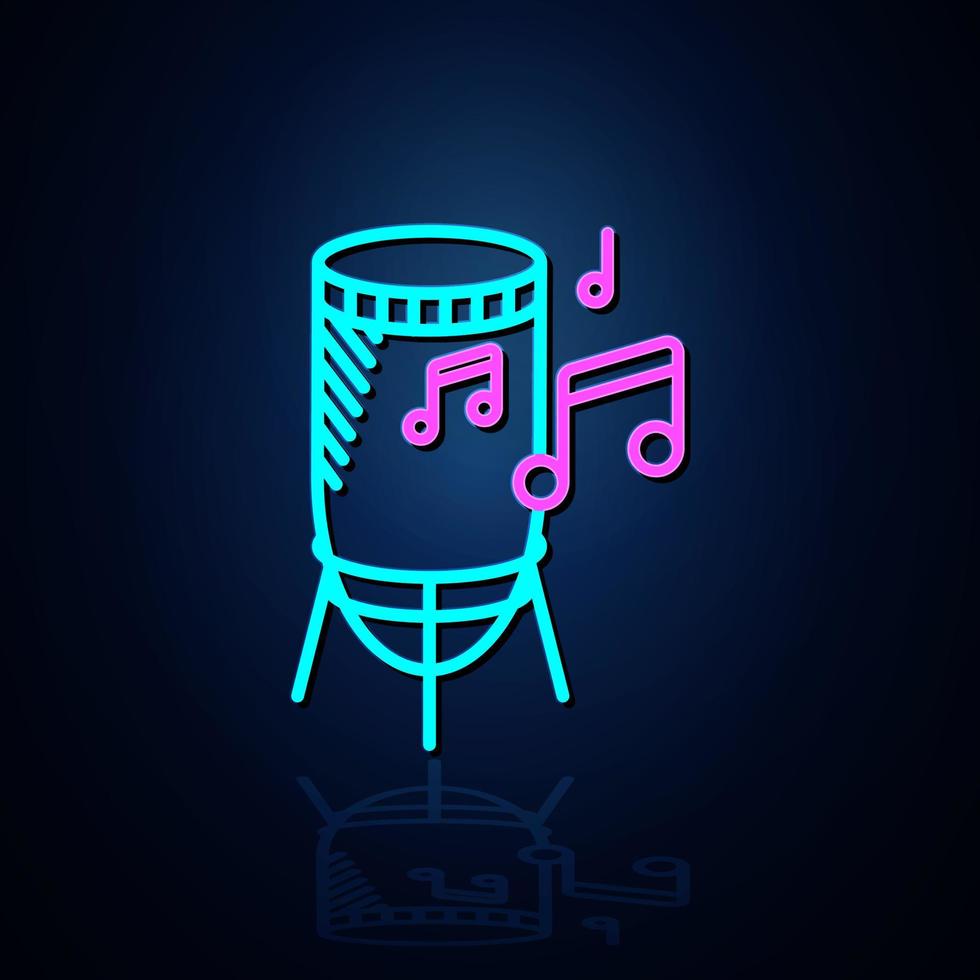 Neon percussion and music icon turned on. Neon line icon. Entertainment and karaoke music icon. neon icon. vector