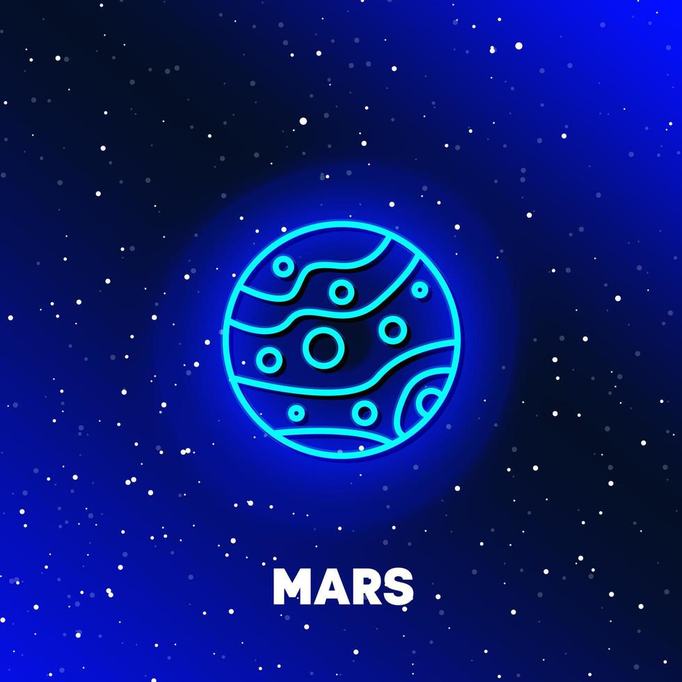 diseño de iconos de neón del planeta Marte. concepto de espacio y planetas y universo. elementos web en iconos de estilo neón. icono realista para sitios web, diseño web, aplicación móvil, gráficos de información. vector