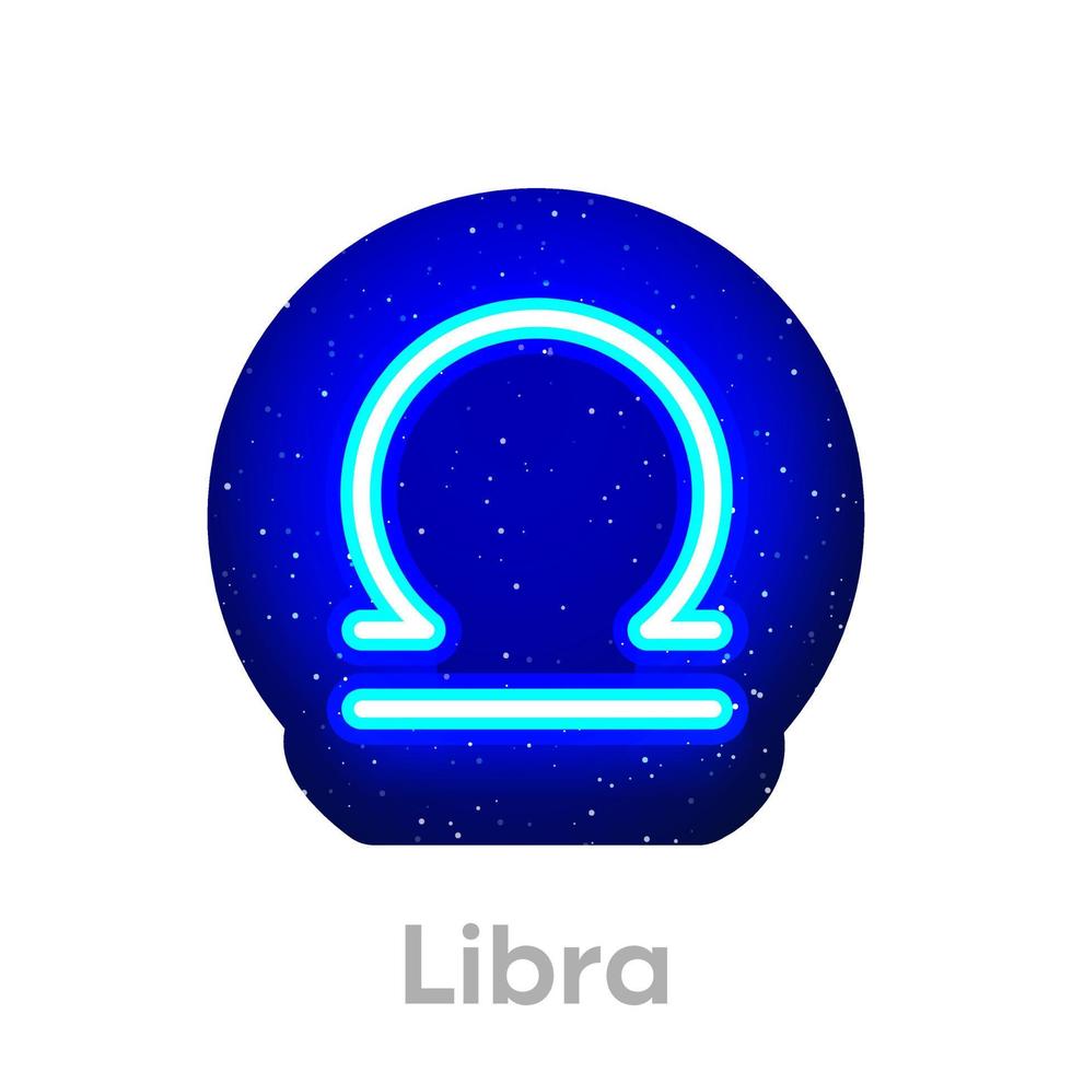 Neon blue Libra zodiac icon in space. Realistic neon horoscope icon. Glowing neon Libra zodiac line icon. It has mask area on White Background. vector