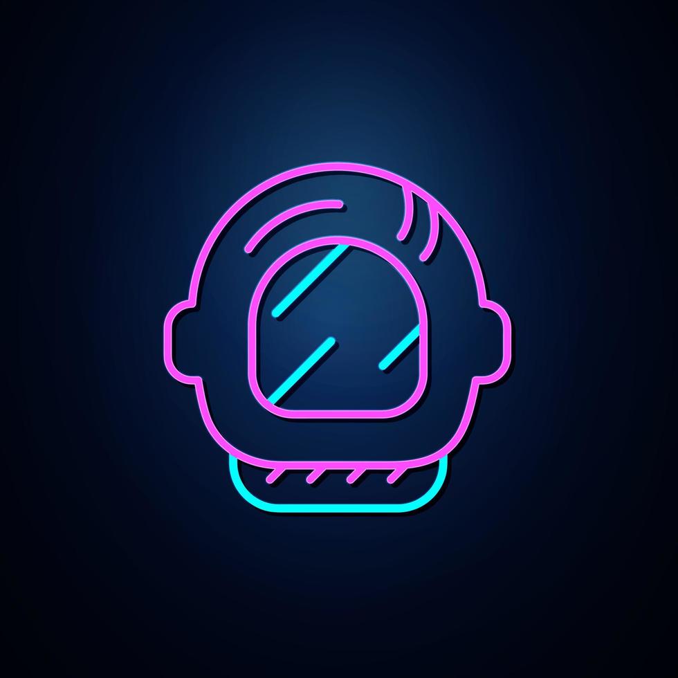 Neon astronaut helmet looks clear. Neon line icon. Space related neon icon. neon space icon. vector