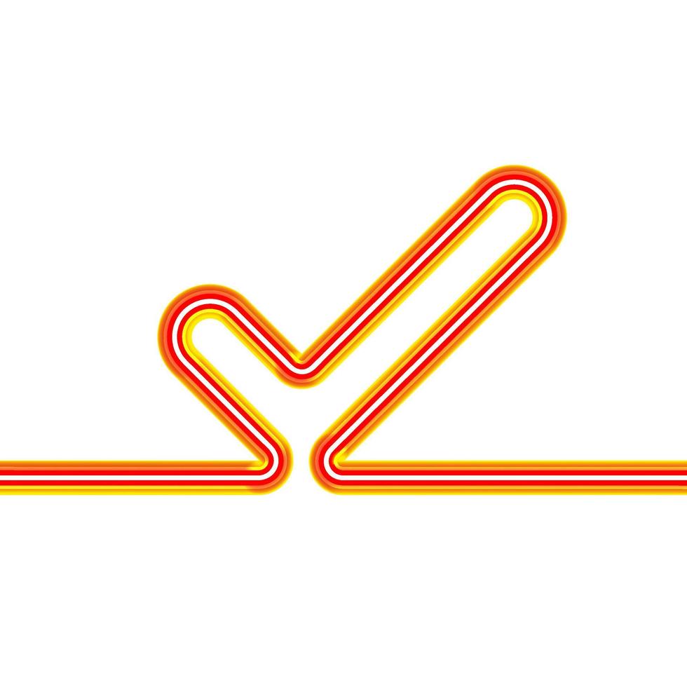 Neon tick sign continuous single line. 3d vector neon approve icon.
